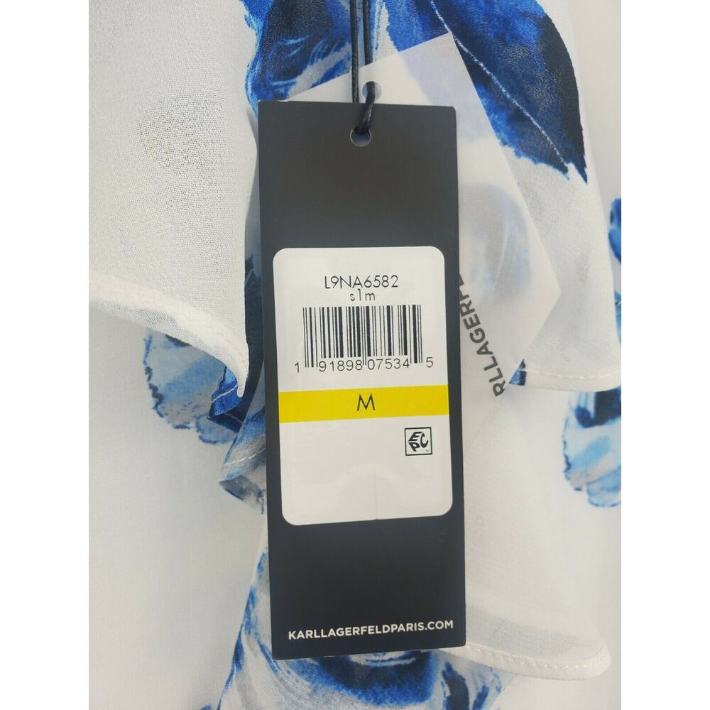 Karl Lagerfeld Blue Floral Ruffle Top M - Picture 7 of 7